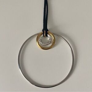 Two-Tone Gold and Silver Hoop Pendant Necklace